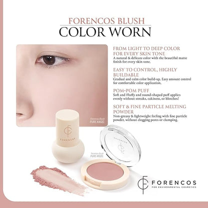 FORENCOS Matte Blush Set (Puff Included), Long Lasting Korean Blush Power, Zero Sebum Shine, Flawless Finish, Easy Blending, Lightweight & No Cakey Residue (PURE ANGEL)
