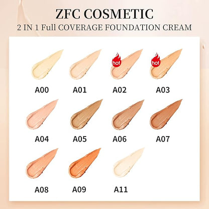 Foundation Makeup Concealer, Medium-to-Full Coverage Foundation Cream, Long Lasting Waterproof Up to 12HR Hybrid Setting Powder