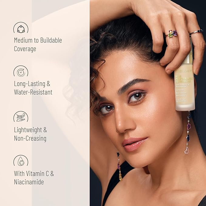 High Performance Foundation | Water-Resistant | Medium To Buildable Coverage Liquid Dewy Finish | Lightweight | Easy To Blend | With Vitamin C & Niacinamide | 03 Natural Beige, 55G