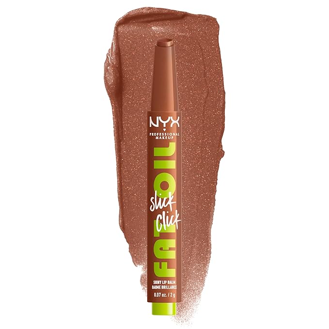 NYX PROFESSIONAL MAKEUP Fat Oil Slick Click, Lightweight, Buildable Pigmented Vegan Lip Balm - Feedworthy (Bronze)