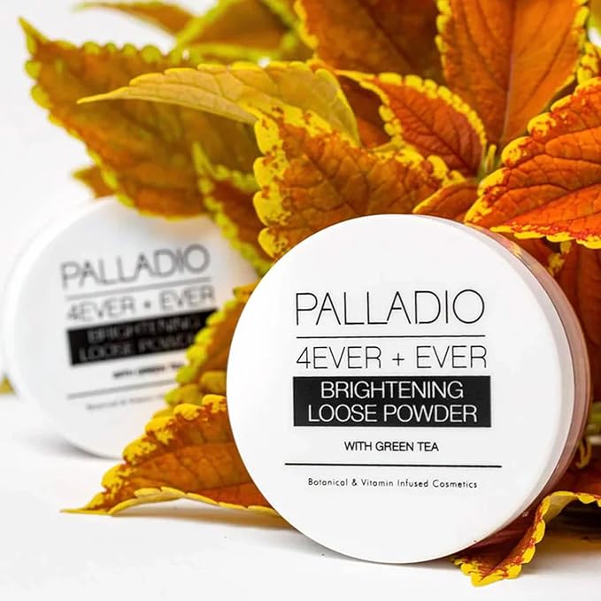 Palladio 4 Ever+Ever Mattifying Loose Setting Powder, Brighten Dark Circles, Lightens, and Creates a Look Of Luminosity, Soft, Radiant Finish All Day Wear, (Brightening Powder)