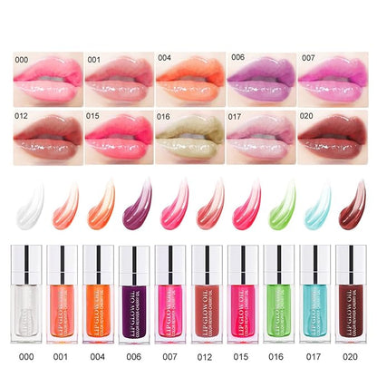 MAEPEOR Hydrating Lip Glow Oil 10 Colors Moisturizing Lip Oil Gloss Non-sticky Transparent Lip Gloss Long Lasting Nourishing Tinted Lip Balm with Big Brush Head (IColors 01)