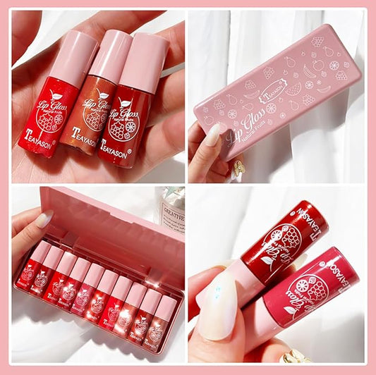 10 Colors Lip Tint Stain Set, Korean Plumping Lip Gloss Watery Lip Stain, Multi-use for Mini Liquid Lipstick & Cheek Tint Long Lasting Vivid Color #02