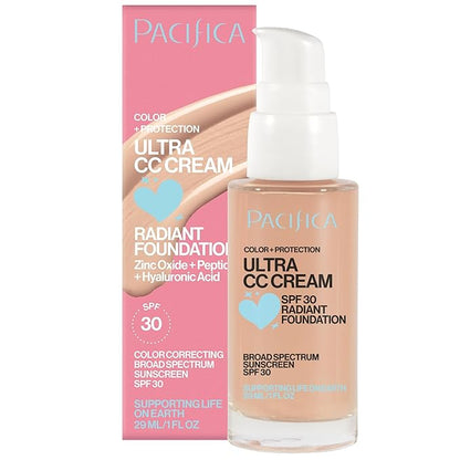Pacifica Ultra CC Cream Radiant Foundation SPF 17 - Warm-Light – Medium Coverage Color Correcting Cream, Dewy Finish, Mineral SPF, 1 oz