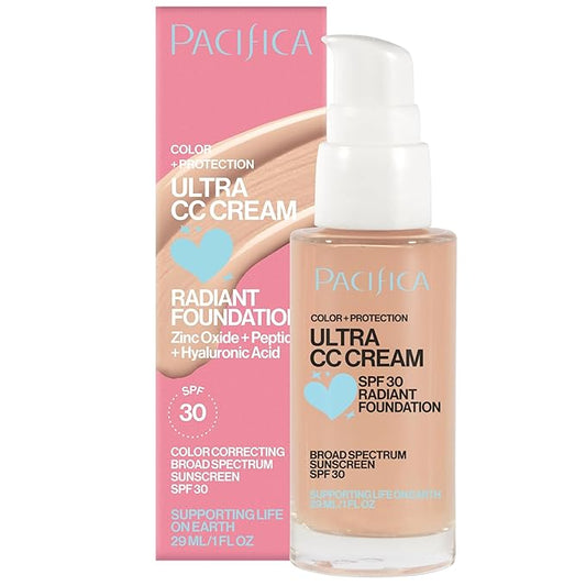 Pacifica Ultra CC Cream Radiant Foundation SPF 17 - Warm-Light – Medium Coverage Color Correcting Cream, Dewy Finish, Mineral SPF, 1 oz