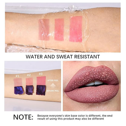 3 Colors Peel Off Lip Stain Detachable Lip Liner Set Long Lasting Lip Stain Peel Off Waterproof Non-sticky Matte Nude Lip Gloss Highly Pigmented Tattoo Lip Tint Stain Color (Multicolor, 3PCS)