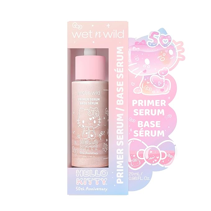 wet n wild Hello Kitty Primer Serum, Infused Vitamin E & Diamond Powder for Long-Lasting Hydration, Warm Apple Pie Lightly Scented, Cruelty-Free & Vegan