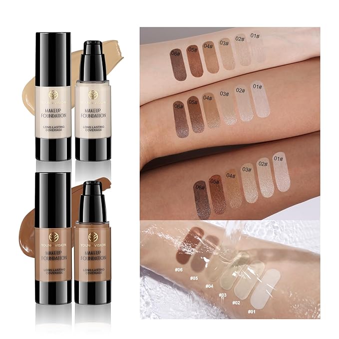 YOUNG VISION Full Coverage Liquid Foundation and Concealer Duo – Long-Wear, Lightweight, Non-Comedogenic, Hydrating, Oil-Free, Waterproof, Skin-Like Finish for All Skin Types