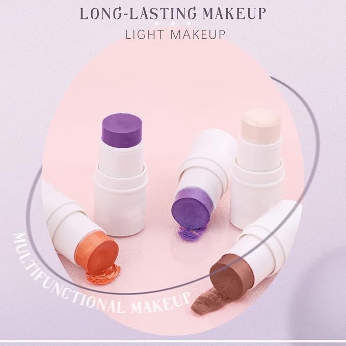 4 Colors Cream Blush Highlighter Contour Blush Stick Creamy Cosmetics Stick Set, 4 in 1 Waterproof and Long Lasting Bronze Stick Moisturizer Makeup Sticks