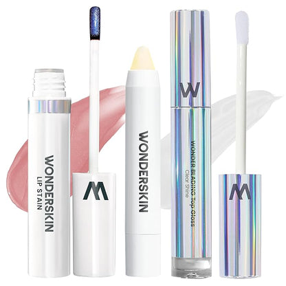 Wonderskin Lip Stain Peel Off Masque (XOXO), with Lip Scrub and Clear Lip Gloss