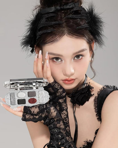 Flower Knows Swan Ballet Six-Color Makeup Palette,Eyeshadow,Blush,Highlighting & Contour All-in-One Face Makeup Palette with 4 Matte+2 Shimmer Smoky Shades(02 Black Swan,0.23 Oz)