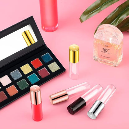 Patelai 100 Pieces 1.2 ml Clear Mini Lip Gloss Tube Refillable Empty Lip Balm Gloss Containers for Women Girls DIY Makeup, Gold, Rose Gold, Black, Silver