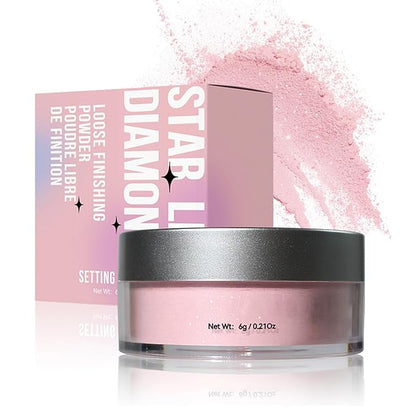 Pink Translucent Setting Powder Shimmer Glitter Loose Setting Powder Oil Control Matte Finishing Setting Face Powder Makeup for All Skin Tones