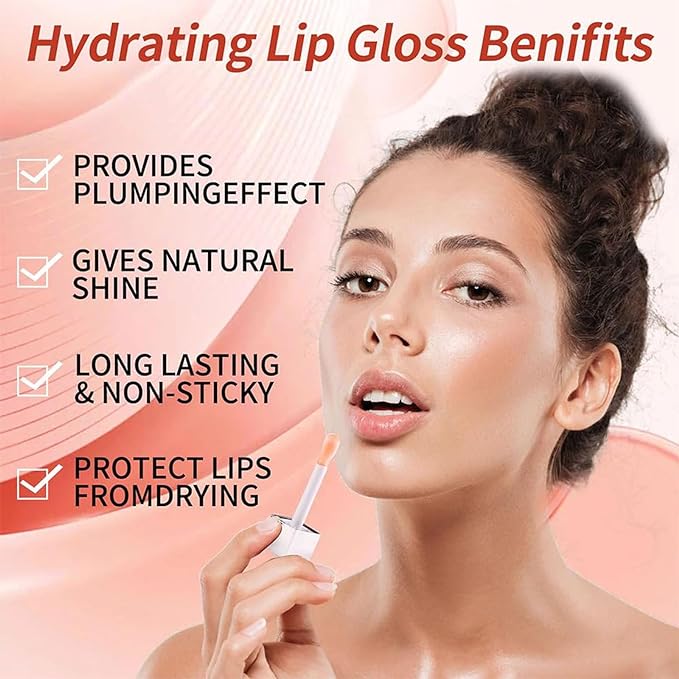 Hydrating Lip Glow Oil, Lip Oil Gloss Transparent Toot Tinted Nourishing Long Lasting Repairing Lightening Lip Lines (CLEAR) 0.2 OZ