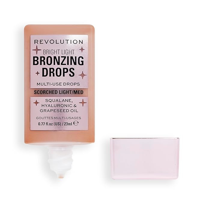 Revolution, Bright Light Bronzing Drops, Bronze & Glow for Face & Body, Infused with Hyaluronic Acid, Vegan & Cruelty-Free, Bronze Scorched, 0.77 fl oz
