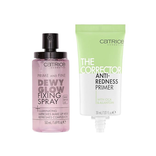Catrice | Prime & Fine Illuminating Dewy Glow Spray & Corrector Anti-Red Primer Bundle | Full Coverage Makeup | Vegan & Cruelty Free