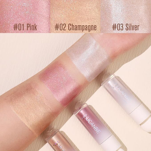 3-Pack Liquid Face Highlighter Makeup Set - Multifunctional Luminous Glow, Natural Radiance Sparkly Glitter Body Shimmer Liquid Luminizer Sticks - Suitable for Face, Eyes, Lips, and More