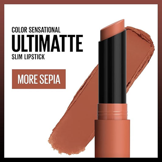 Maybelline Color Sensational Ultimatte Matte Lipstick, Non-Drying, Intense Color Pigment, More Sepia, Mid-Tone Camel, 1 Count (Pack of 2)