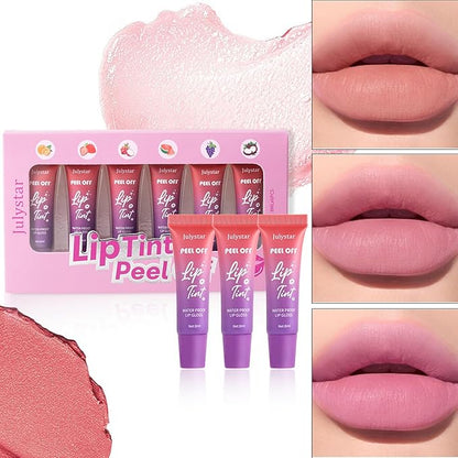Peel Off Lip Stain Lip Tint 6 Colors, Fruity lip stain peel off, Tattoo Magic Color Lip Gloss Sets, Lip Oil for Women Colorful Glossy Lipstick Waterproof Long Lasting Make up Gift Set