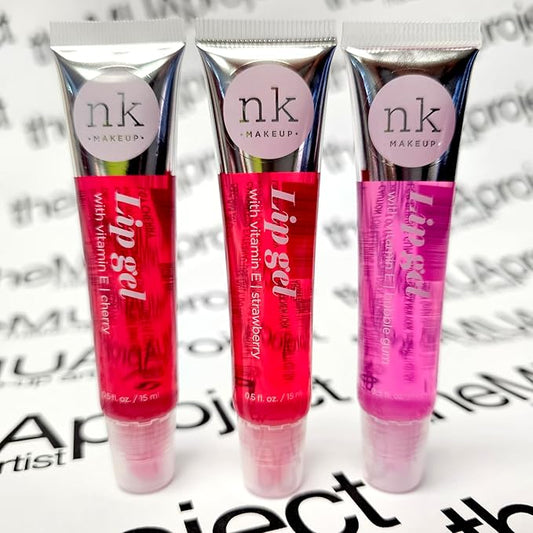 3 Pack Bundle of Assorted Lip Gels - Each set includes CHERRY, STRAWBERRY and BUBBLE GUM- Hydrating Lip Glosses to nourish your lips with Vitamin E, Super Glossy and Thick.