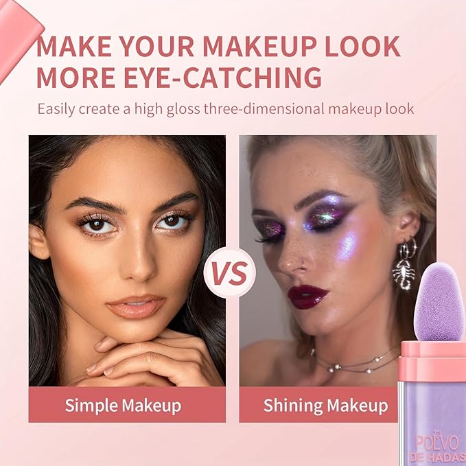 Polvo De Hadas Fairy Dust Highlight Patting Powder - Full Body Contouring and Clavicle Pearlescent Patting Powder for Face and Eye, Christmas Sparkling Body Glitter Powder (#03 Golden brown)