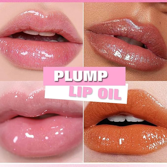 6 Pcs Colorful Fat Lip Oil Hydrating Lip Gloss Set with Long-lasting and Moisturizing Glass Water Lip Stain for Lip Care and Makeup