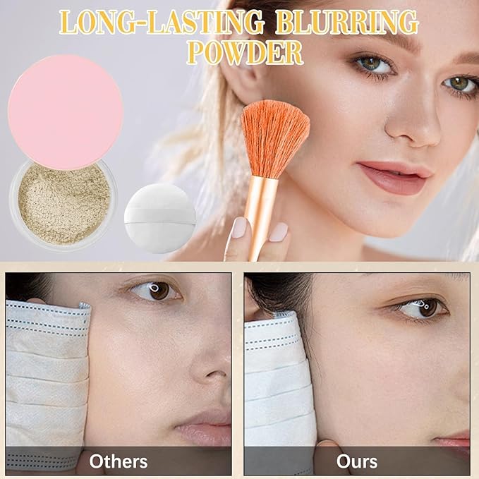 AlluraBeauty Blurring Powder,Blurring Setting Powder,Beauty Blurring Powder, Pink Setting Powder Makeup Waterproof,Pink Powder Loose Setting for All Skin Tones (White, A)