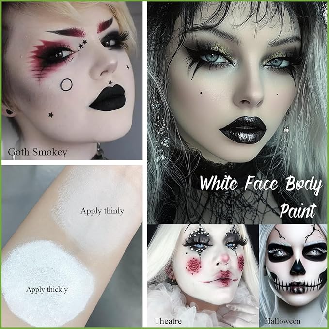 Afflano White Foundation Color Changing Makeup, Full Coverage Color Matching Foundation Skin Brightener Face Makeup, Vegan Eyeshadow Primer Base, Cosplay Clown Goth White Face Makeup for Gothic Girl