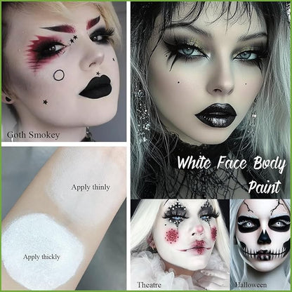 Afflano White Foundation Color Changing Makeup, Full Coverage Color Matching Foundation Skin Brightener Face Makeup, Vegan Eyeshadow Primer Base, Cosplay Clown Goth White Face Makeup for Gothic Girl