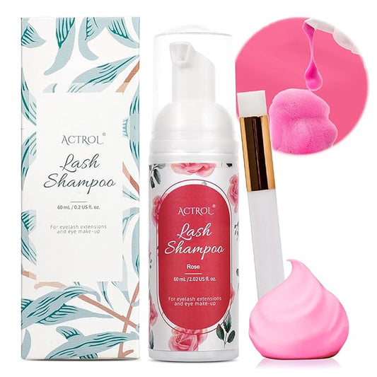 Eyelash Extension Cleanser 60ML Colored Red Rose Lash Extension Shampoo Professional Eyelid Foaming Cleanser Paraben & Sulfate Free Non-lrritating with Salon and Home Care