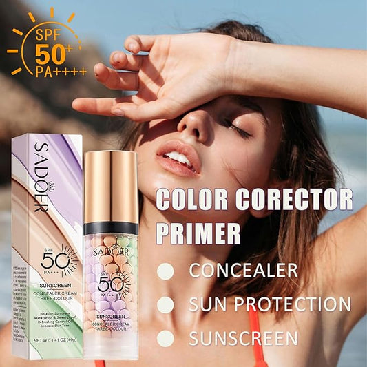 Primer for Face Before Makeup,One Step Color Corector Primer,SPF 50 PA+ 3 In 1 Sunscreen Isolation Cream,Color Correcting Facial Serum Oil Control & Moisturizing Skin Tone
