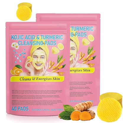 80PCS Turmeric Face Scrub Pads,Turmeric Kojic Acid Cleansing Pads with Vitamin B5, Vitamin C Turmeric, Sugar Turmeric Cleansing Pads for Face (40 Count (Pack of 2))