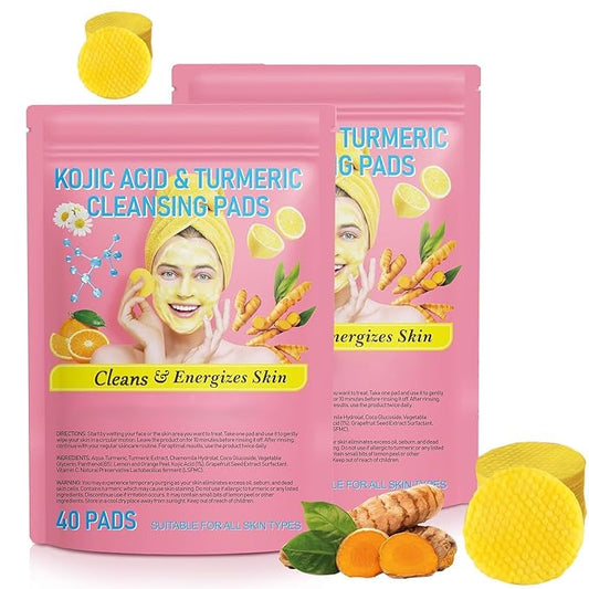 80PCS Turmeric Face Scrub Pads,Turmeric Kojic Acid Cleansing Pads with Vitamin B5, Vitamin C Turmeric, Sugar Turmeric Cleansing Pads for Face (40 Count (Pack of 2))