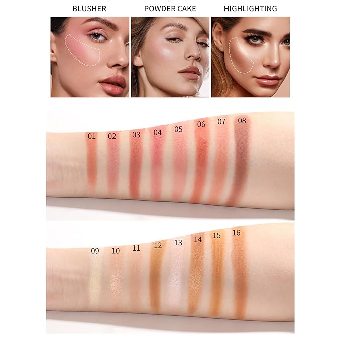 Blush Contour Highlighter Makeup Palette, 16 Color All-in-One Matte Shimmer Bronzer Facial illuminator Palette with Makeup Brush, Long Lasting and Soft Powder, Pro Makeup Powder Kit