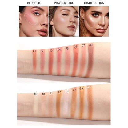 Blush Contour Highlighter Makeup Palette, 16 Color All-in-One Matte Shimmer Bronzer Facial illuminator Palette with Makeup Brush, Long Lasting and Soft Powder, Pro Makeup Powder Kit