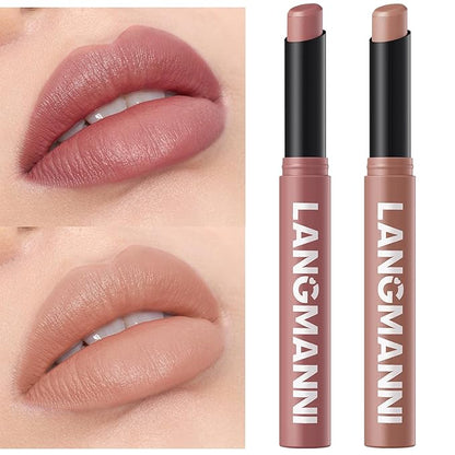 Jolilab 2 Pcs Velvet Matte Lipstick Nude Matte Soft Dark Color Stick Waterproof Long-Lasting Non-Stick Cup High Pigmented Lip Stick Lip Balm Beauty Cosmetics Gift for Girls（03#+04#