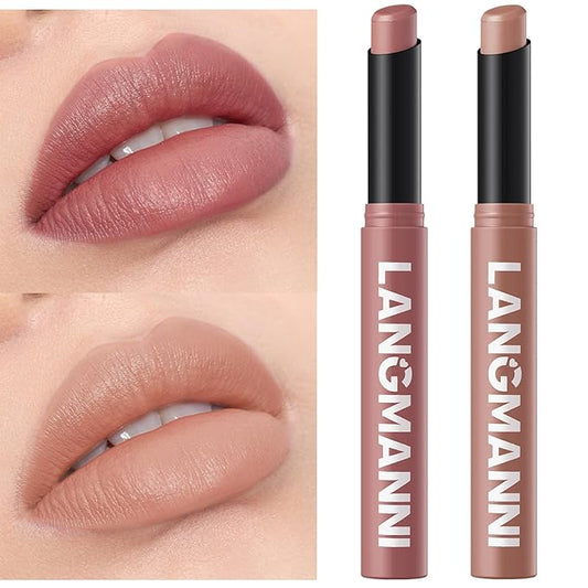 Jolilab 2 Pcs Velvet Matte Lipstick Nude Matte Soft Dark Color Stick Waterproof Long-Lasting Non-Stick Cup High Pigmented Lip Stick Lip Balm Beauty Cosmetics Gift for Girls（03#+04#
