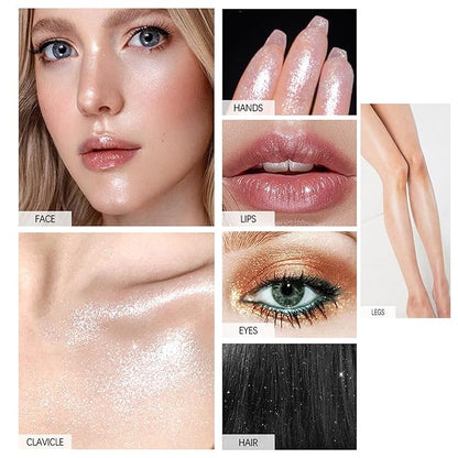 Highlighter Makeup Powder,Body Glitter Face Highlighter Peach Shimmer Powder Ball Puff,Multi-Use Face Highlighter Diamond Shimmer Makeup Powder Puff Patting Glitter Contour and Highlighter