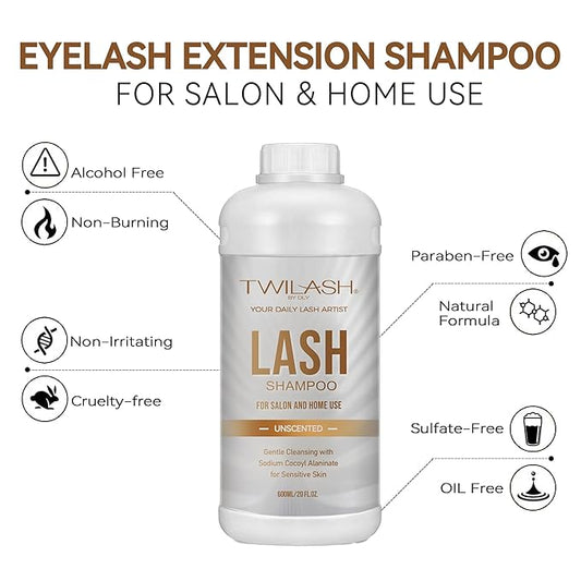 Lash Shampoo Bulk 1 Liter, Eyelash Cleanser for Extensions, Gentle Sodium Cocoyl Alaninate Formula for Sensitive Skin, Non-Irritating Makeup Remover, Best for Salon and Home Use (1L)