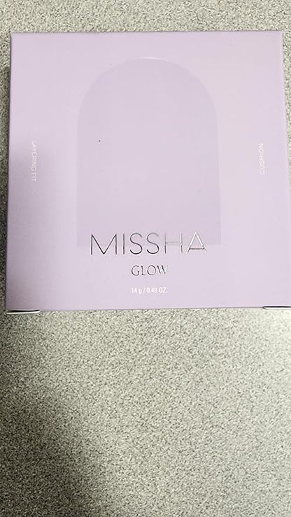 MISSHA Serum Cushion Glow Layering Fit Cushion Foundation No.21 Vanilla Light Beige for Bright Skin, Korean Foundation Makeup, Rich-Texture, Full-Coverage, 24-Hr Hydrating, Triple Glow System