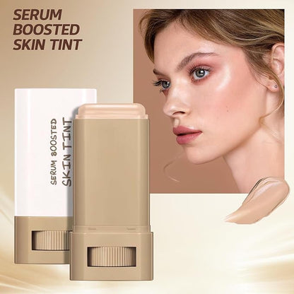 Beauty Balm Serum Boosted Skin Tint, Solid Tinted Moisturizing Serum Foundation Stick, Buildable Medium-to-Full Coverage Contour Stick for Face Makeup (#01)