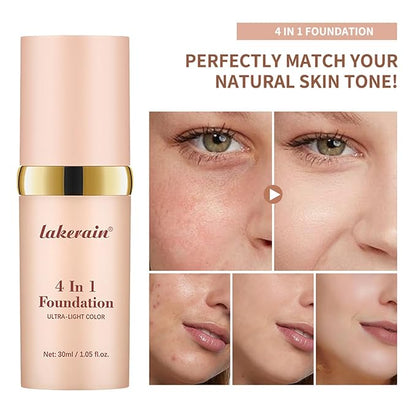 Match Foundation 4-in-1 with SPF 30 : Ultra-light Color Adapting Foundation with 2 Cosmetics Sponge - Moisturizing & Concealer Face Makeup Foundation