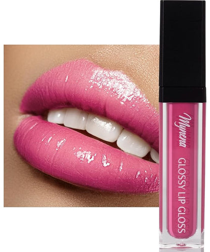 Mynena Hot Pink High Shine Stay Glossy Lip Gloss | Non-Sticky Lightweight Hydrating Formula | Vegan Cruelty-Free Paraben-Free | Lipstick Topper & Moisturizing Gloss | Barbra