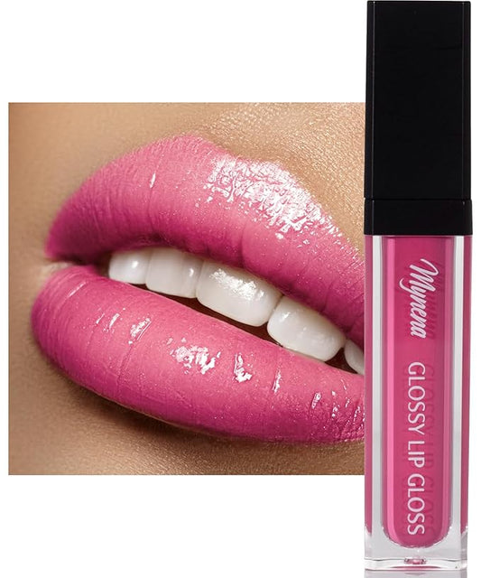 Mynena Hot Pink High Shine Stay Glossy Lip Gloss | Non-Sticky Lightweight Hydrating Formula | Vegan Cruelty-Free Paraben-Free | Lipstick Topper & Moisturizing Gloss | Barbra
