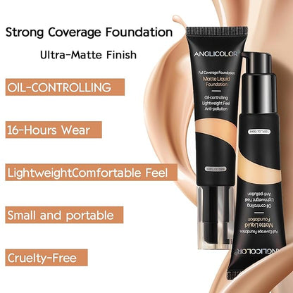Matte Oil Control Concealer Foundation Flawless Soft Long Lasting Foundation Makeup,Waterproof Full Coverage Face Makeup Strong Concealer Foundation for Oily Acne Skin (#101 Porcelain)