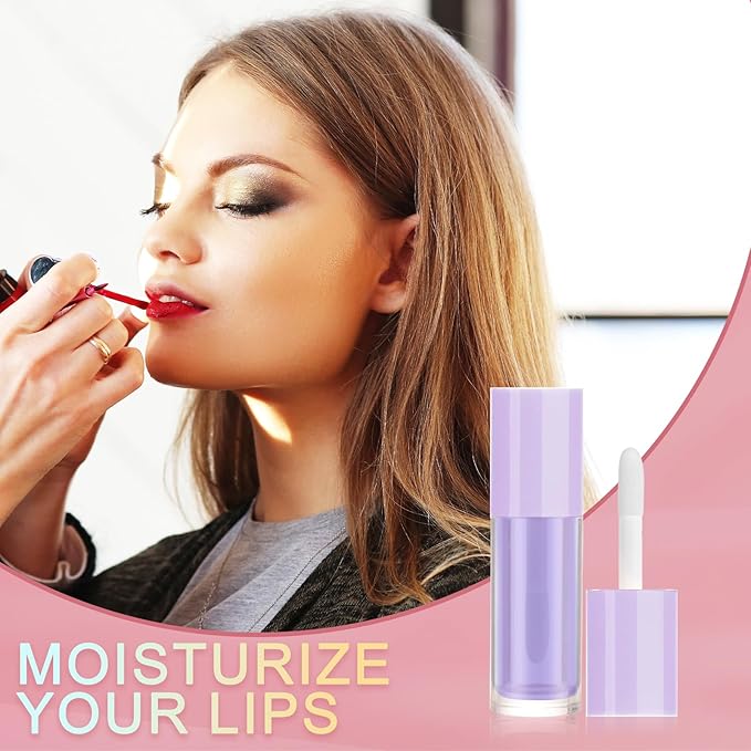 50pcs 2.5ml Empty Lip Gloss Containers Lip Gloss Tubes with Wand Cute 0.08oz Clear Refillable Lipgloss Making Supplies Kit for DIY Makeup + 2pcs Syringes (Purple)