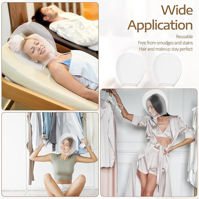 2 Pack Makeup Protector Hood, Protects Hair and Make Up While Getting Dressed, Chiffon Makeup Hood Zipper Closure Face Cover for Women Beauty Weddings