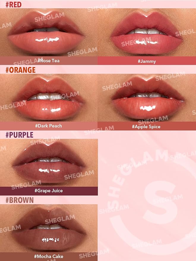SHEGLAM Glaze Daze Lip Gloss Shiny Tinted Lip Gloss High Gloss Finish Plumping Lip Care Nourishing Not Easy to Fade Liquid Lip Cosmetics-Apple Spice