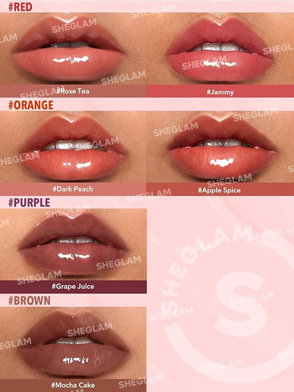 SHEGLAM Glaze Daze Lip Gloss Shiny Tinted Lip Gloss High Gloss Finish Plumping Lip Care Nourishing Not Easy to Fade Liquid Lip Cosmetics-Apple Spice