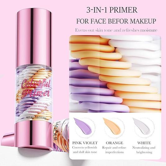 3 In 1 Primer for Face Before Makeup, Transparent Makeup Base Isolation Cream, One Step Moisturizing Face Primer, Blurs Imperfections Oil Control & Evens Skin Tone